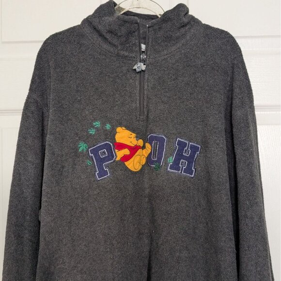 Vintage Disney Pooh 1/4 Zip Sweater Womens Size 2X Gray Embroidered Fleece - Picture 2 of 10